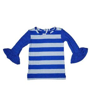 Persnickety NWT blue gray striped ruffle bell long sleeve shirt size 6-12 months